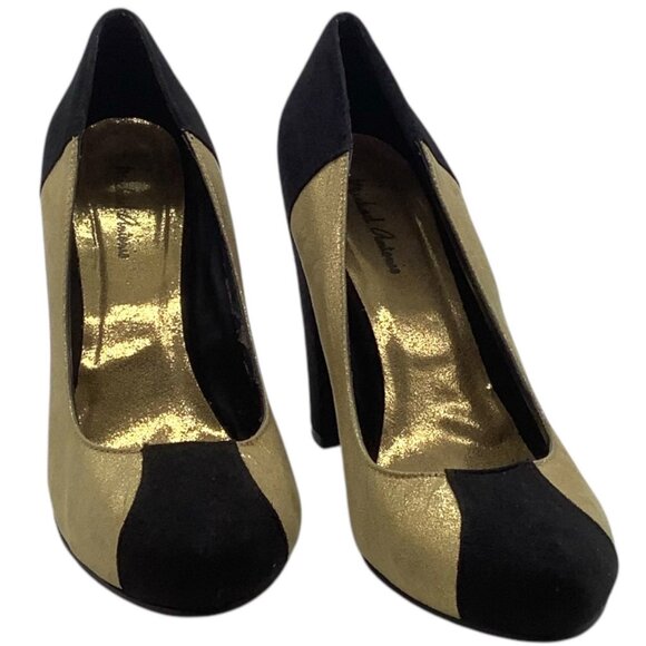 MICHAEL ANTONIO Color Block Gold Black Chunky Block Heels 7 Pumps Retro 80s 90s - Picture 3 of 7
